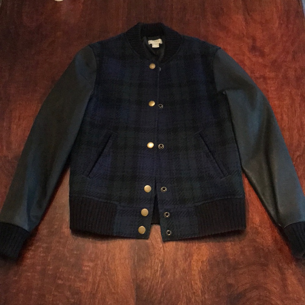 J Crew Black Watch Varsity Bomber Jacket